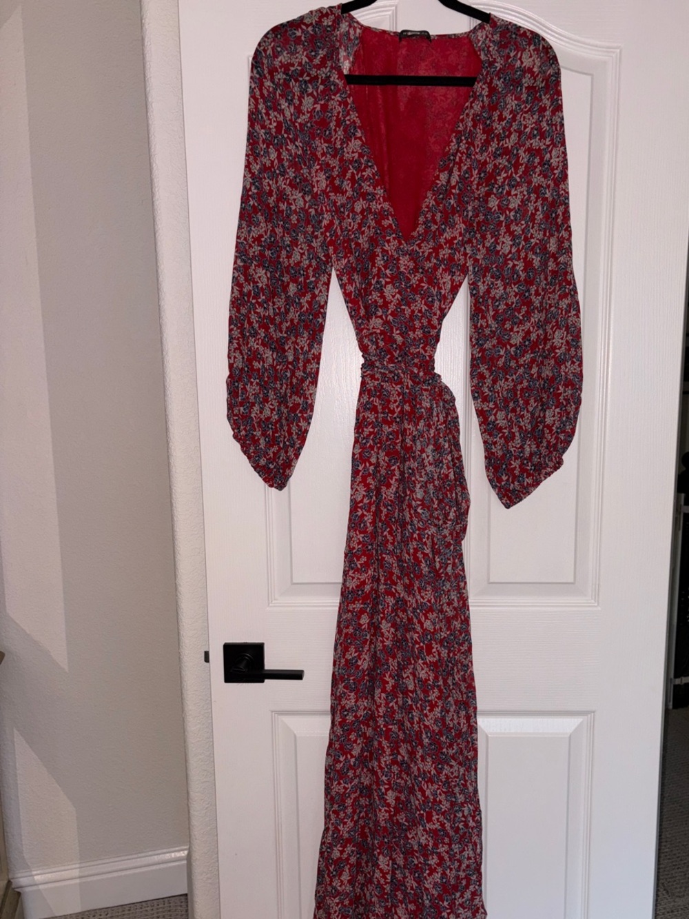 NICHOLAS Red Floral Wrap Maxi Dress with Balloon Sleeves
